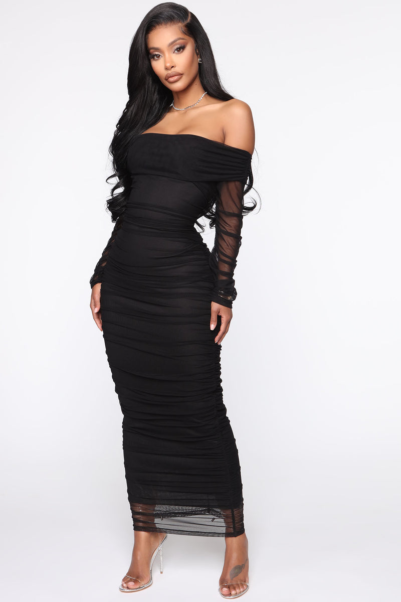 Top Trend Ruched Maxi Dress - Black ...